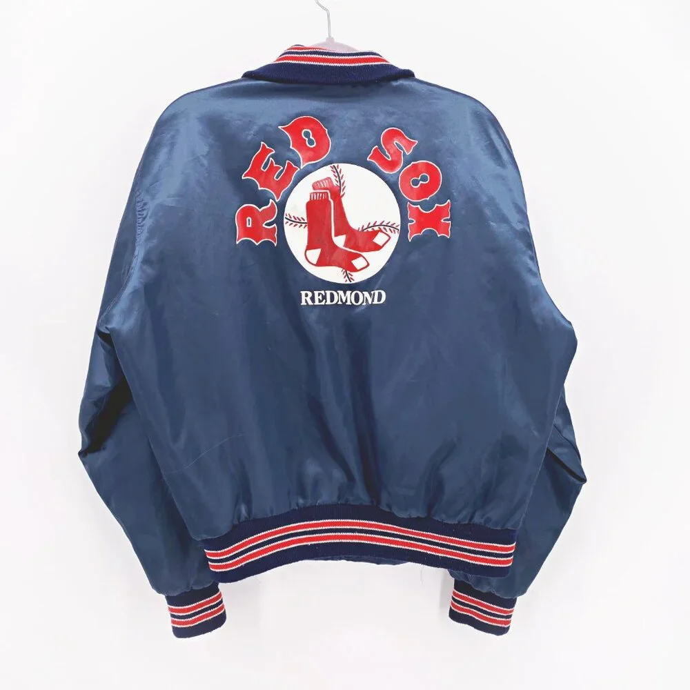 West Wind Vintage 80s Union Made Red Sox Satin Varsity Bomber Jacket